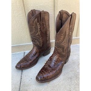 Texas Country 11 44 1995 Snake Skin Brown Leather Pointed Toe Cowboy Boots